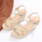 Women's Cross Buckle With Hemp Rope Comfortable Open Toe Shoes Gronata