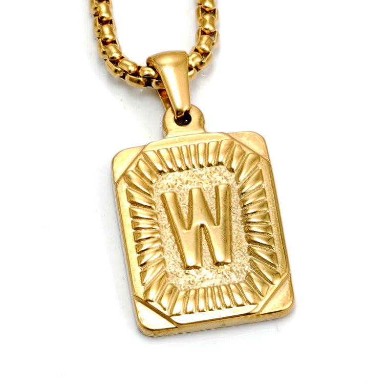 European And American Fashion Men's All-stainless Steel Letter Pendant Gold-plated 18K Titanium Steel Letter Necklace Gronata