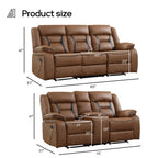 EBELLO Faux Leather Recliner Sofa Furniture Set for Living Room, 2 Recliner Chairs, 3 Seat Reclining Sofa Couch Set for Meeting Room, Brown Gronata
