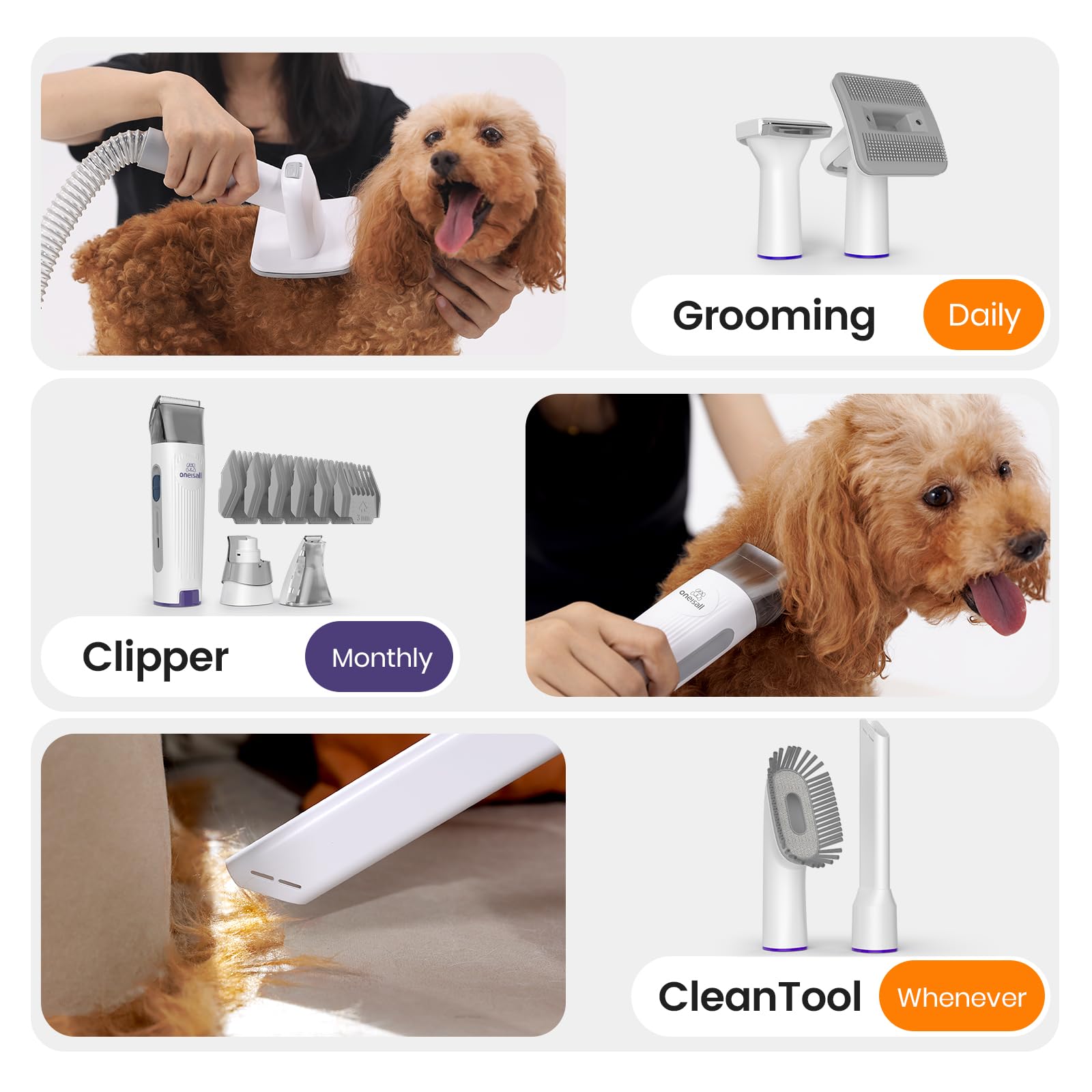 oneisall Dog Grooming Vacuum, Pet Grooming Vacuum with Clipper Nail Grinder, 1.5L Dust Cup Dog deshedding Brush with 7 Tools for Shedding Pet Hair, Home Cleaning(Blue) Gronata