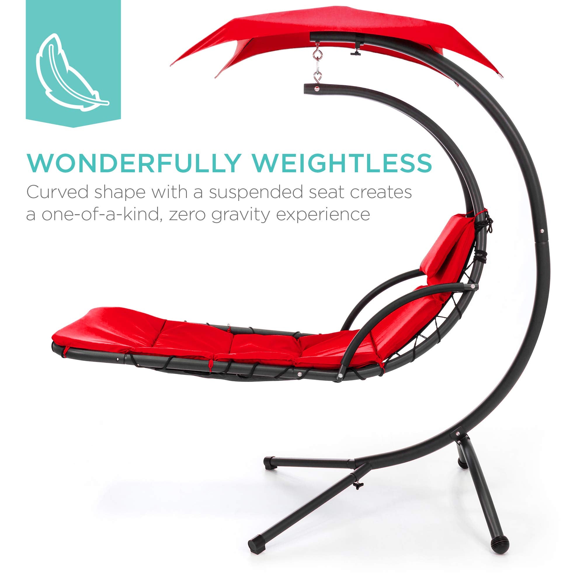 Best Choice Products Outdoor Hanging Curved Steel Chaise Lounge Chair Swing w/Built-in Pillow and Removable Canopy - Navy Blue Gronata