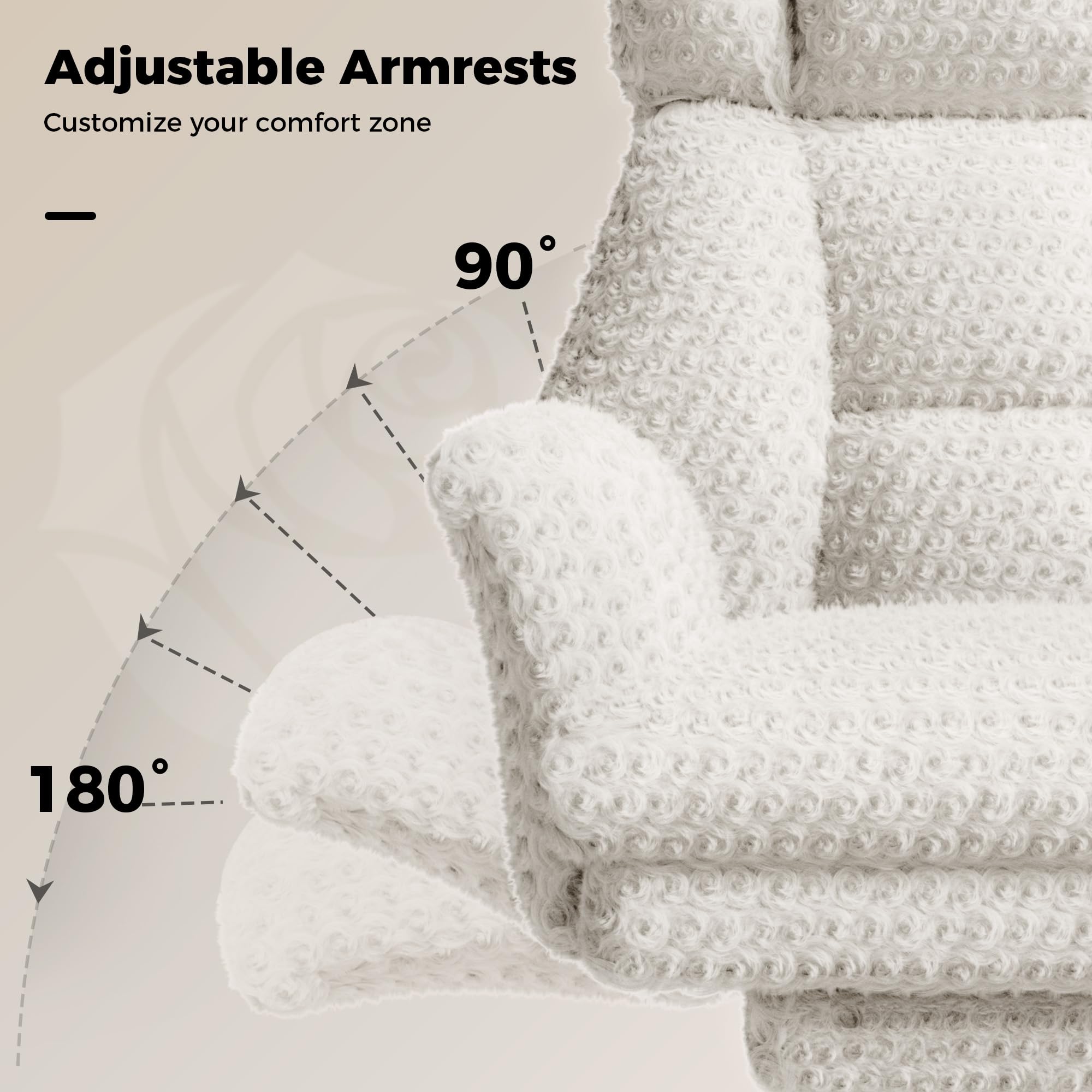 Big and Tall Office Chair, Flip Armrests for Pets & Cross Legged Sitting, Executive Ergonomic Computer Gaming Chair with Foot Rest, Teddy Fleece Wide Seat Reclining Desk Chair, White Vanity Chair Gronata