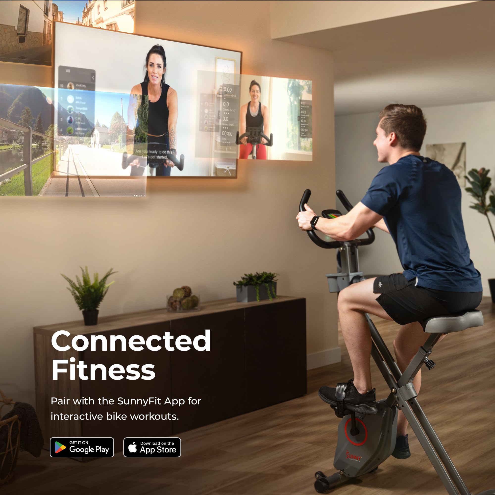 Sunny Health & Fitness Foldable Magnetic Stationary Exercise X-Bike Pro, 300 LB Capacity, Low-Impact, 14-Level Resistance, Ergonomic Support, SunnyFit App Enhanced Connectivity - SF-B223012 Gronata