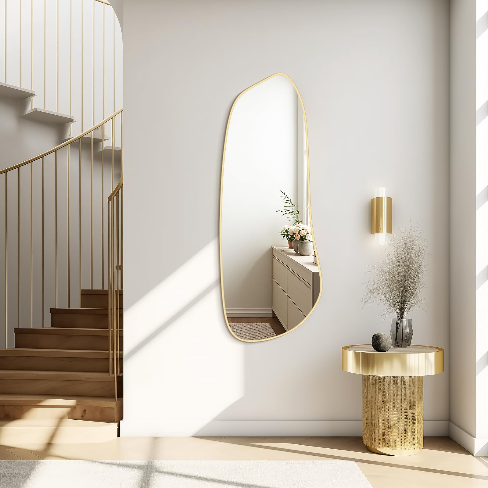 WallBeyond Asymmetrical Mirror, Irregular Mirror Full Length, Boho Wall Mirrors Decorative for Bedroom Living Room Entryway Hall, Mid Century Modern Decor 48" H x 22" W Gronata
