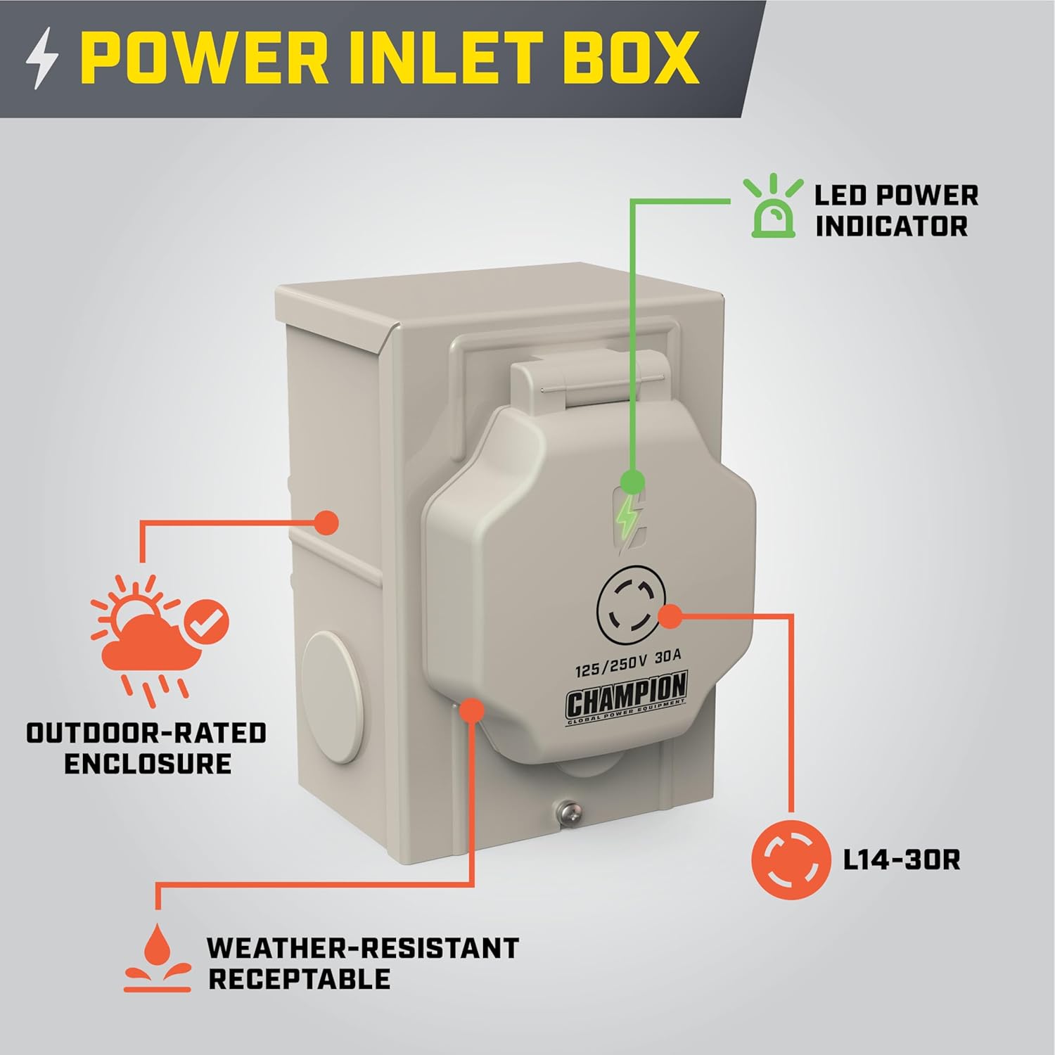 Champion Power Equipment 30-Amp Indoor-Rated Manual Transfer Switch with 25-Foot Generator Power Cord and Weather-Resistant Power Inlet Box Gronata