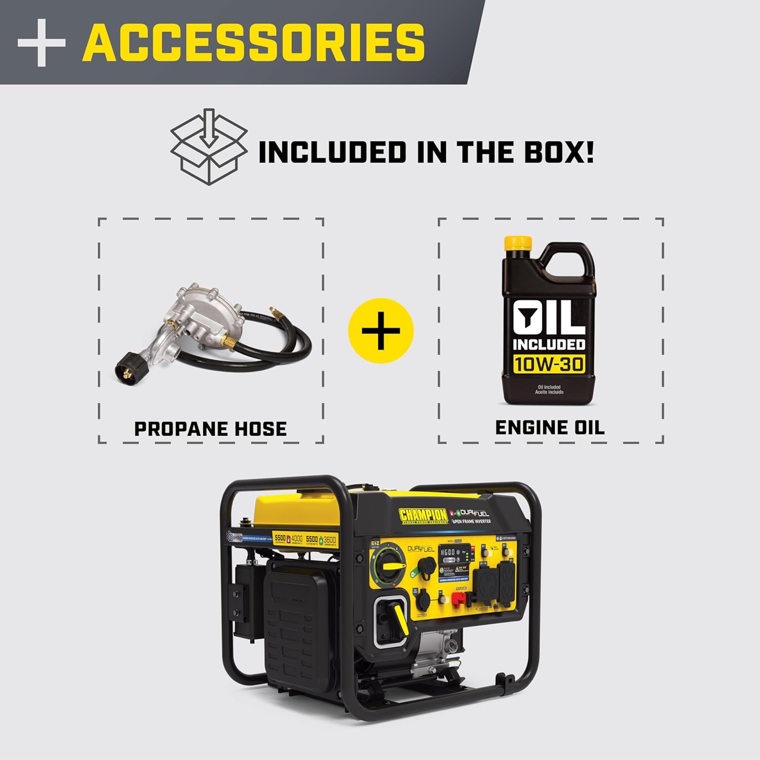 Champion Power Equipment 5500-Watt Dual Fuel RV Ready Portable Open Frame Inverter Generator with Quiet Technology and Free 3-Year Warranty, CARB Compliant Gronata