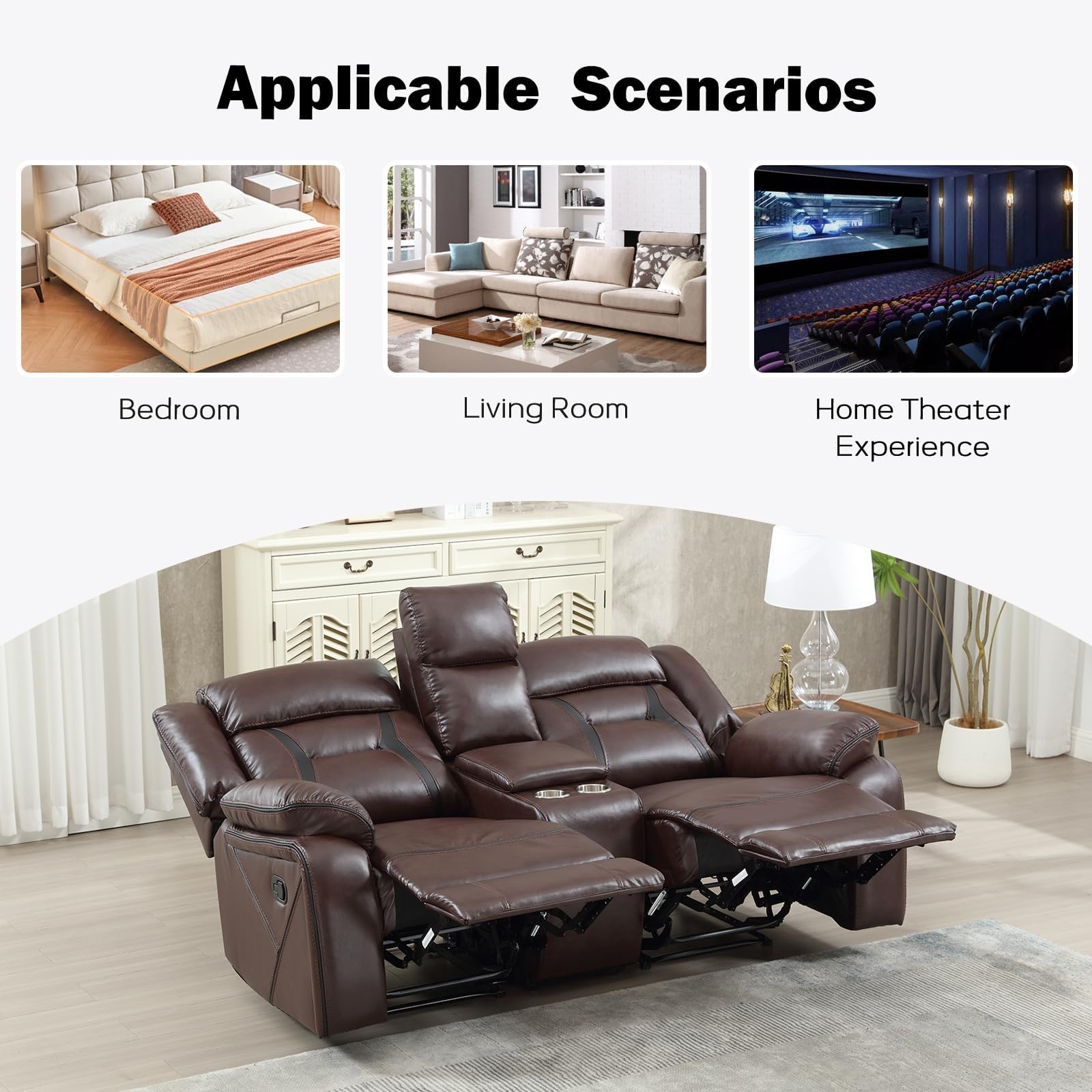 EBELLO Faux Leather Recliner Sofa Furniture Set for Living Room, 2 Recliner Chairs, 3 Seat Reclining Sofa Couch Set for Meeting Room, Brown Gronata