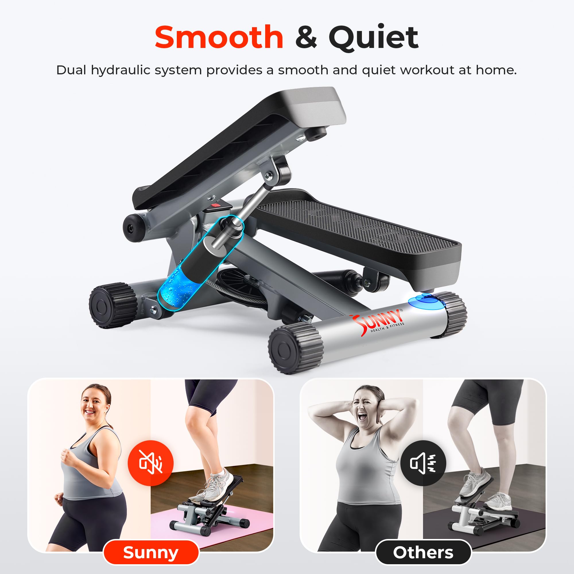 Sunny Health & Fitness Mini Steppers for Exercise at Home, Stair Step Workout Machine with Resistance Bands, Full Body Cardio Equipment with Digital Monitor - No. 012 -S Gronata