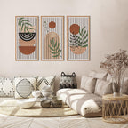 IARTTOP Large Boho Mid-century Modern Wood Wall Art 16x32 Inch Framed Green Abstract Leaf Wooden Wall Decor Bohemian Minimalist Geometric Wall Art Decor for Bedroom Living Room Office Set of 3 Gronata