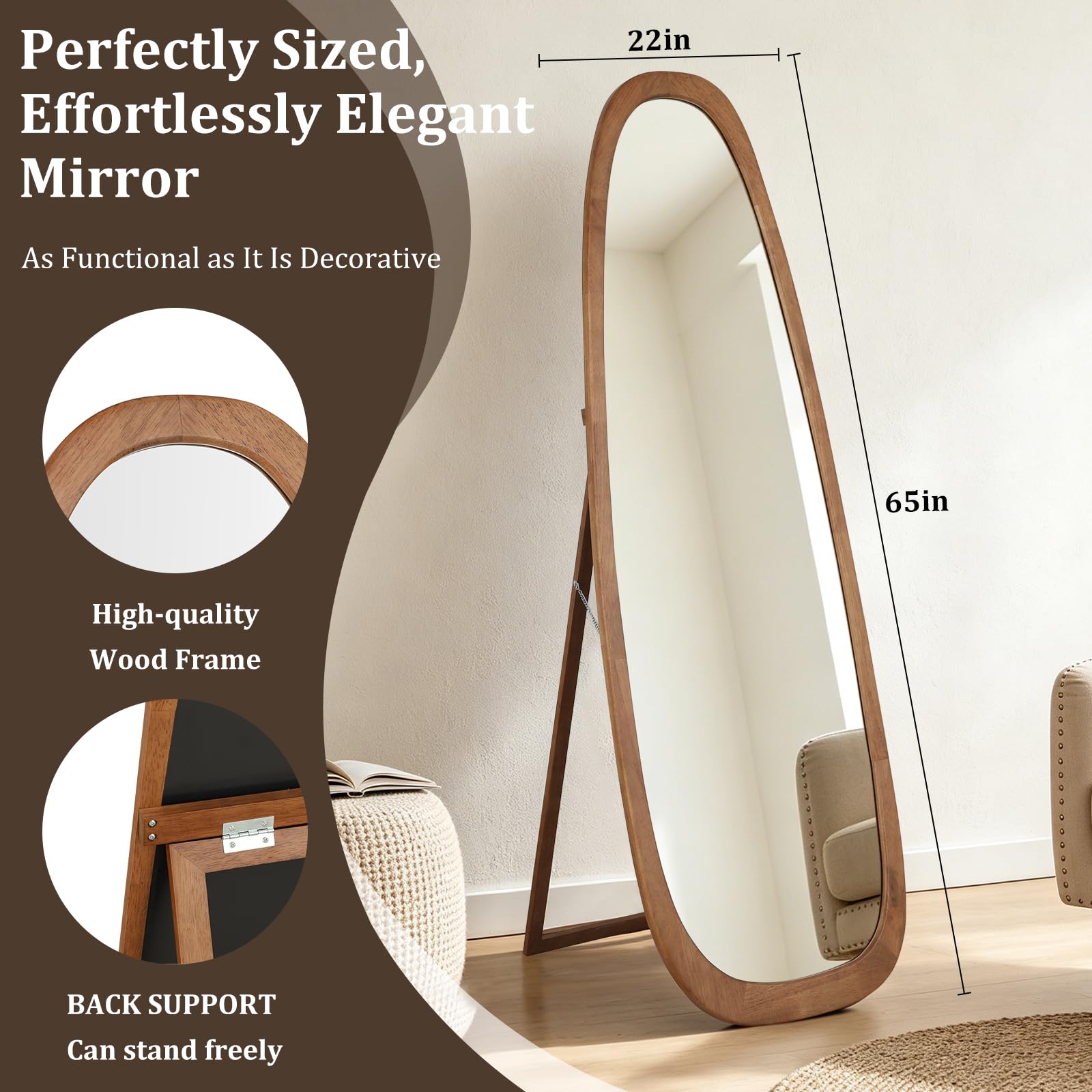 WallBeyond Asymmetrical Mirror, Irregular Mirror Full Length, Boho Wall Mirrors Decorative for Bedroom Living Room Entryway Hall, Mid Century Modern Decor 48" H x 22" W Gronata