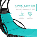Best Choice Products Outdoor Hanging Curved Steel Chaise Lounge Chair Swing w/Built-in Pillow and Removable Canopy - Navy Blue Gronata