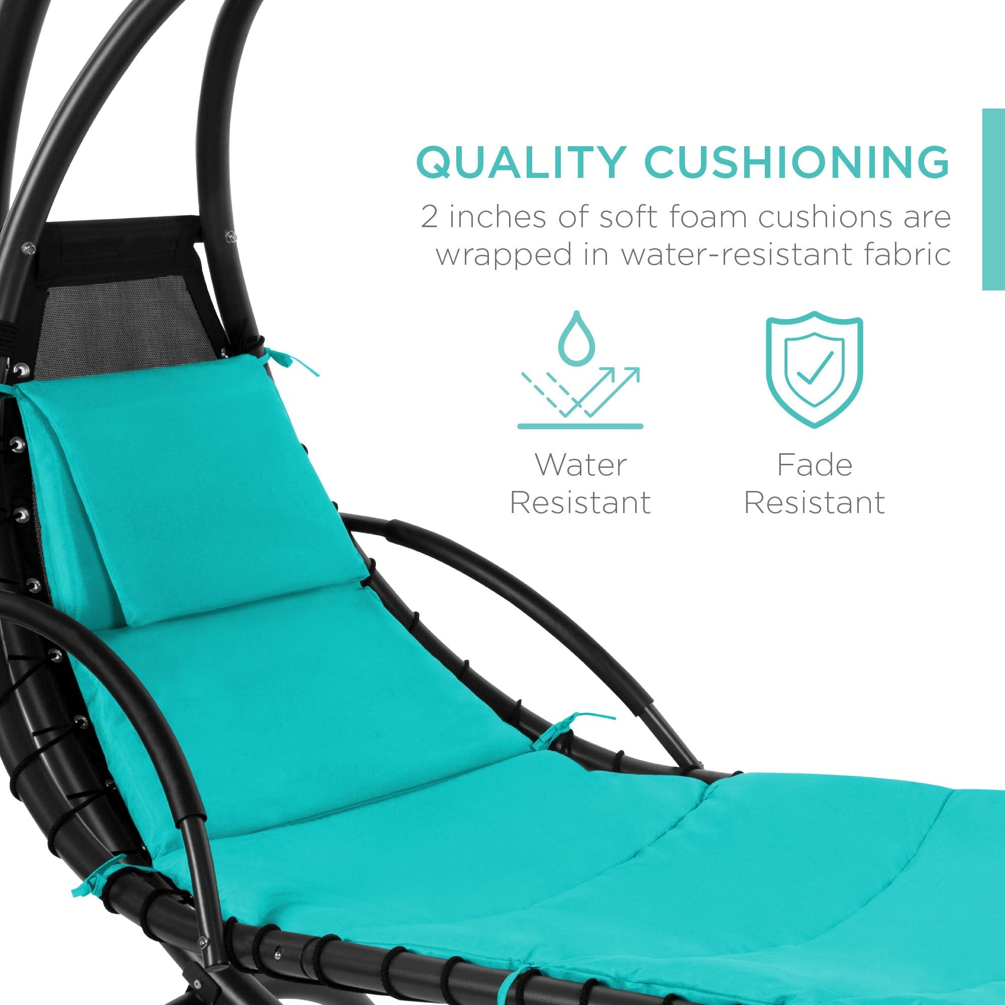 Best Choice Products Outdoor Hanging Curved Steel Chaise Lounge Chair Swing w/Built-in Pillow and Removable Canopy - Navy Blue Gronata