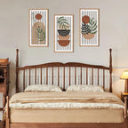 IARTTOP Large Boho Mid-century Modern Wood Wall Art 16x32 Inch Framed Green Abstract Leaf Wooden Wall Decor Bohemian Minimalist Geometric Wall Art Decor for Bedroom Living Room Office Set of 3 Gronata