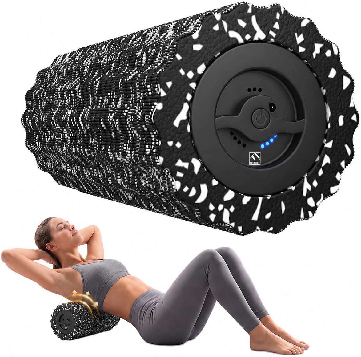 FITINDEX Vibrating Foam Roller for Back Pain, FSA&HSA Eligible, 5-Speed Muscle Massage, Exercise, Muscles Deep Tissue, Physical Therapy, Pilates, Yoga, Neck, Leg, Rechargeable, Travel Portable, Gray Gronata