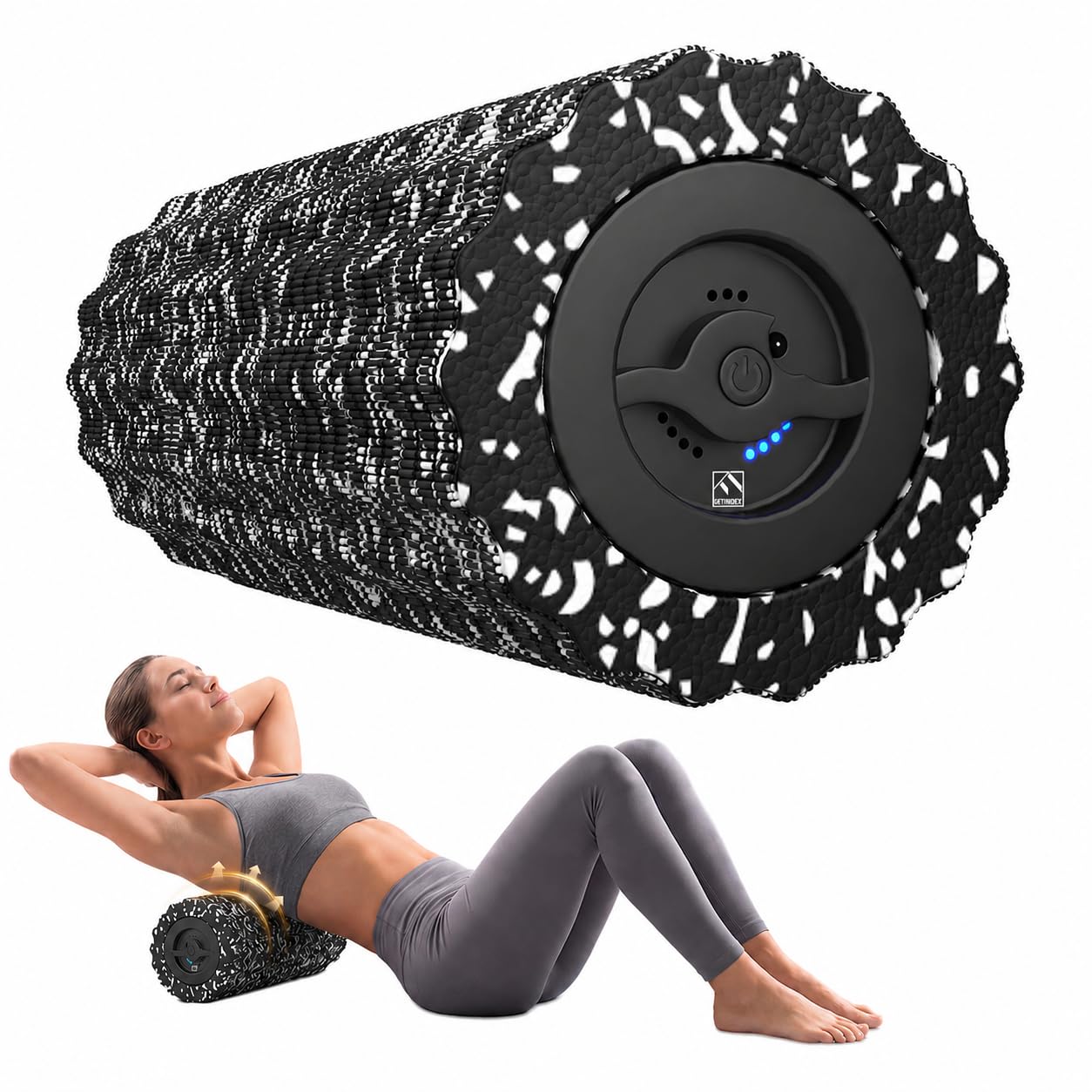 FITINDEX Vibrating Foam Roller for Back Pain, FSA&HSA Eligible, 5-Speed Muscle Massage, Exercise, Muscles Deep Tissue, Physical Therapy, Pilates, Yoga, Neck, Leg, Rechargeable, Travel Portable, Gray Gronata