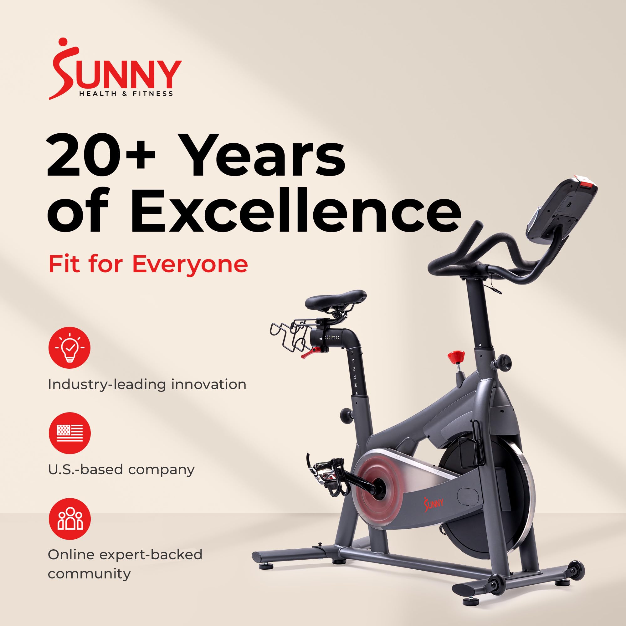 Sunny Health & Fitness Nova Smart Indoor Cycling Bike – Magnetic Resistance Exercise Bike with SunnyFit App, Quiet Belt Drive & Compact Home Cardio Bike for Beginners Gronata