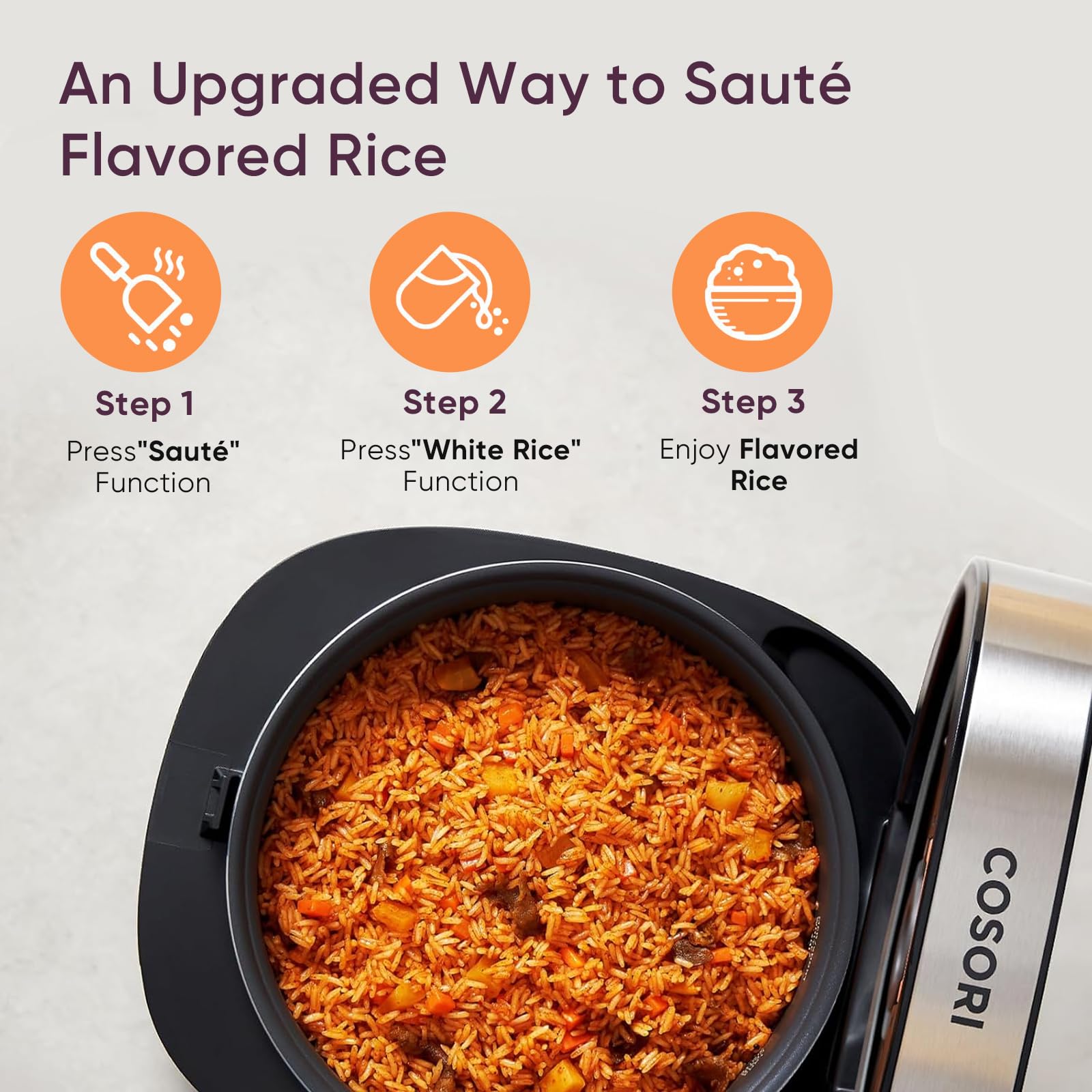 Cosori Rice Cooker 10 Cup, 24h Keep Warm, Non-stick Ceramic Inner Pot, 18 Functions Fuzzy Logic Rice Maker with Stainless Steel Steamer Basket, Sauté, Slow Cooker, Black Gronata