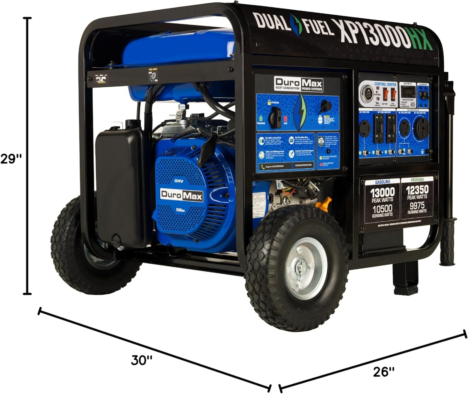 DuroMax XP13000HX 13,000-Watt Dual Fuel Portable Generator - Gas & Propane, Electric Start, Whole Home Power Backup, Transfer Switch Ready, RV & Emergency Ready Gronata