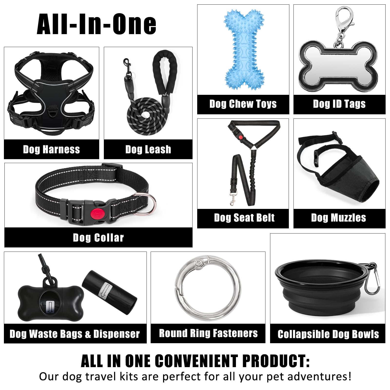 YXFDOYT No Pull Dog Harness Adjustable Collar & Leash Set - Dog Halter Harnesses Collapsible Bowls & Poop Bag Dispenser Muzzle ID Tags Toys Fits Small Medium Large Dogs (Pink-L) Gronata