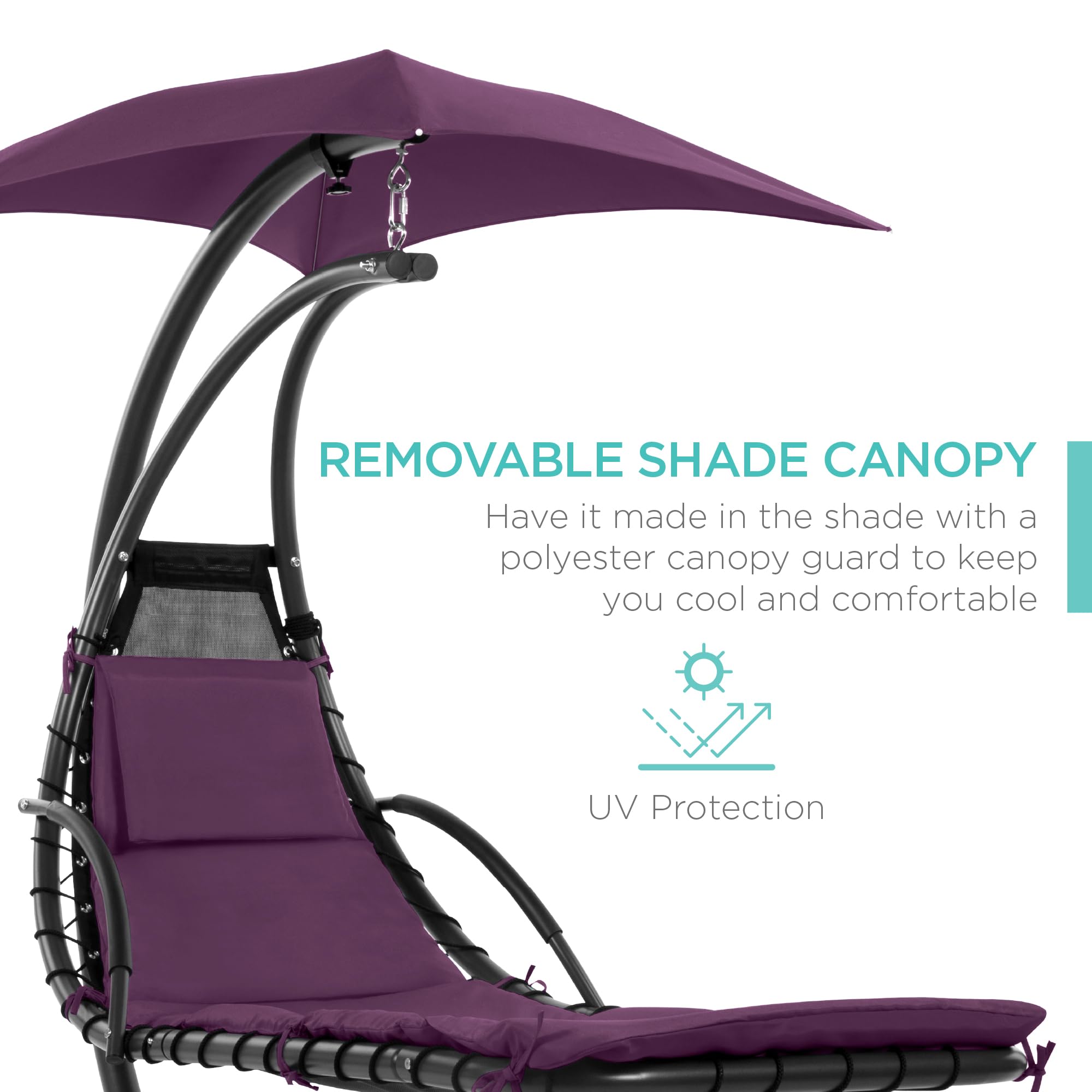 Best Choice Products Outdoor Hanging Curved Steel Chaise Lounge Chair Swing w/Built-in Pillow and Removable Canopy - Navy Blue Gronata