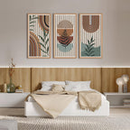 IARTTOP Large Boho Mid-century Modern Wood Wall Art 16x32 Inch Framed Green Abstract Leaf Wooden Wall Decor Bohemian Minimalist Geometric Wall Art Decor for Bedroom Living Room Office Set of 3 Gronata