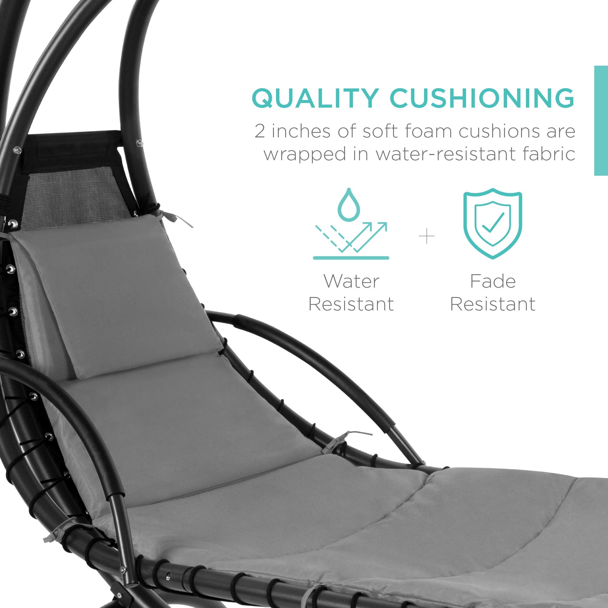 Best Choice Products Outdoor Hanging Curved Steel Chaise Lounge Chair Swing w/Built-in Pillow and Removable Canopy - Navy Blue Gronata
