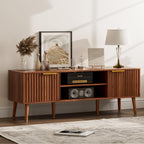 LCRBOL TV Stand for Living Room, Mid Century Modern Entertainment Center for 55/60 inch TVs, TV Console with Fluted Door Cabinets and Open Shelves, for Bedroom, Walnut Gronata
