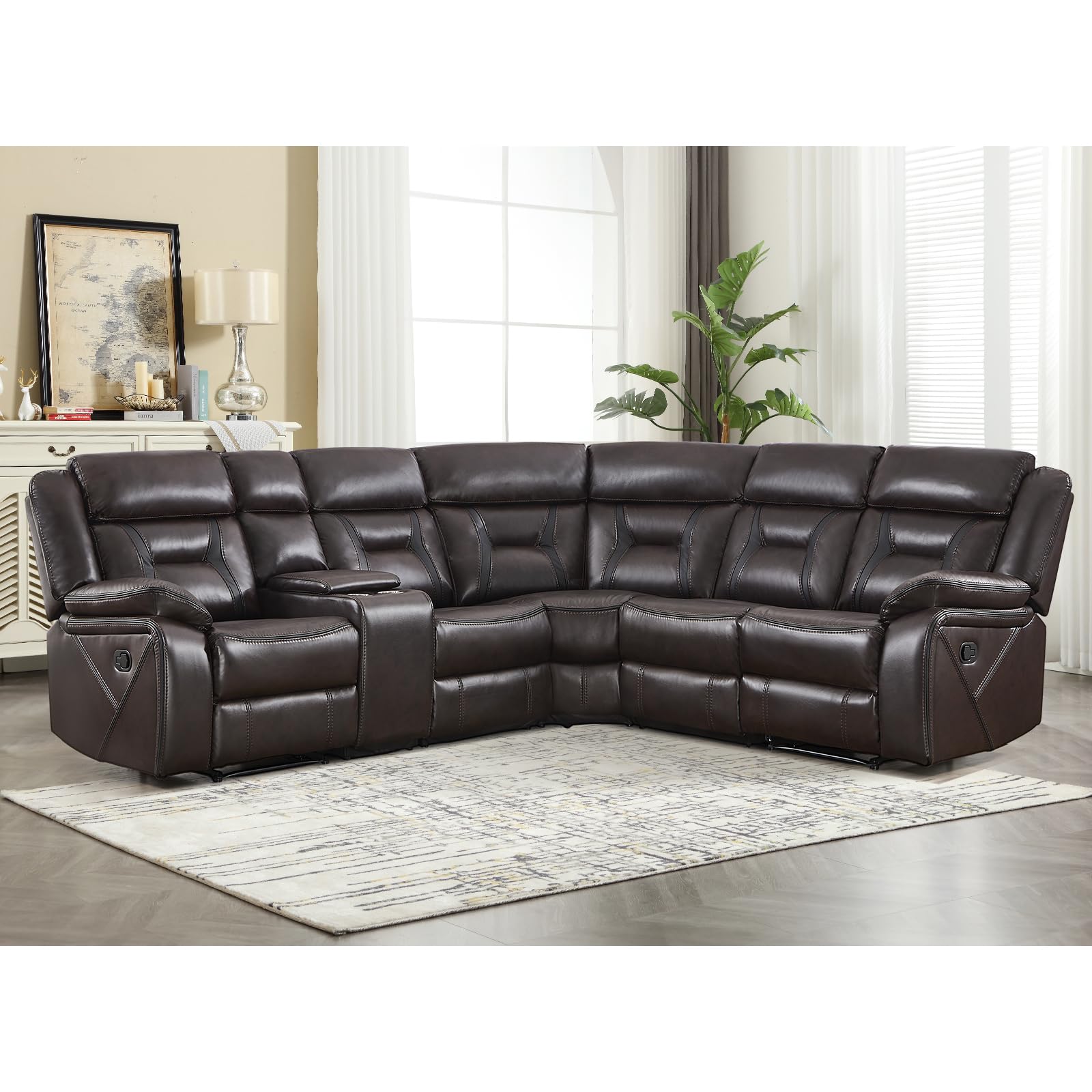 EBELLO Faux Leather Recliner Sofa Furniture Set for Living Room, 2 Recliner Chairs, 3 Seat Reclining Sofa Couch Set for Meeting Room, Brown Gronata