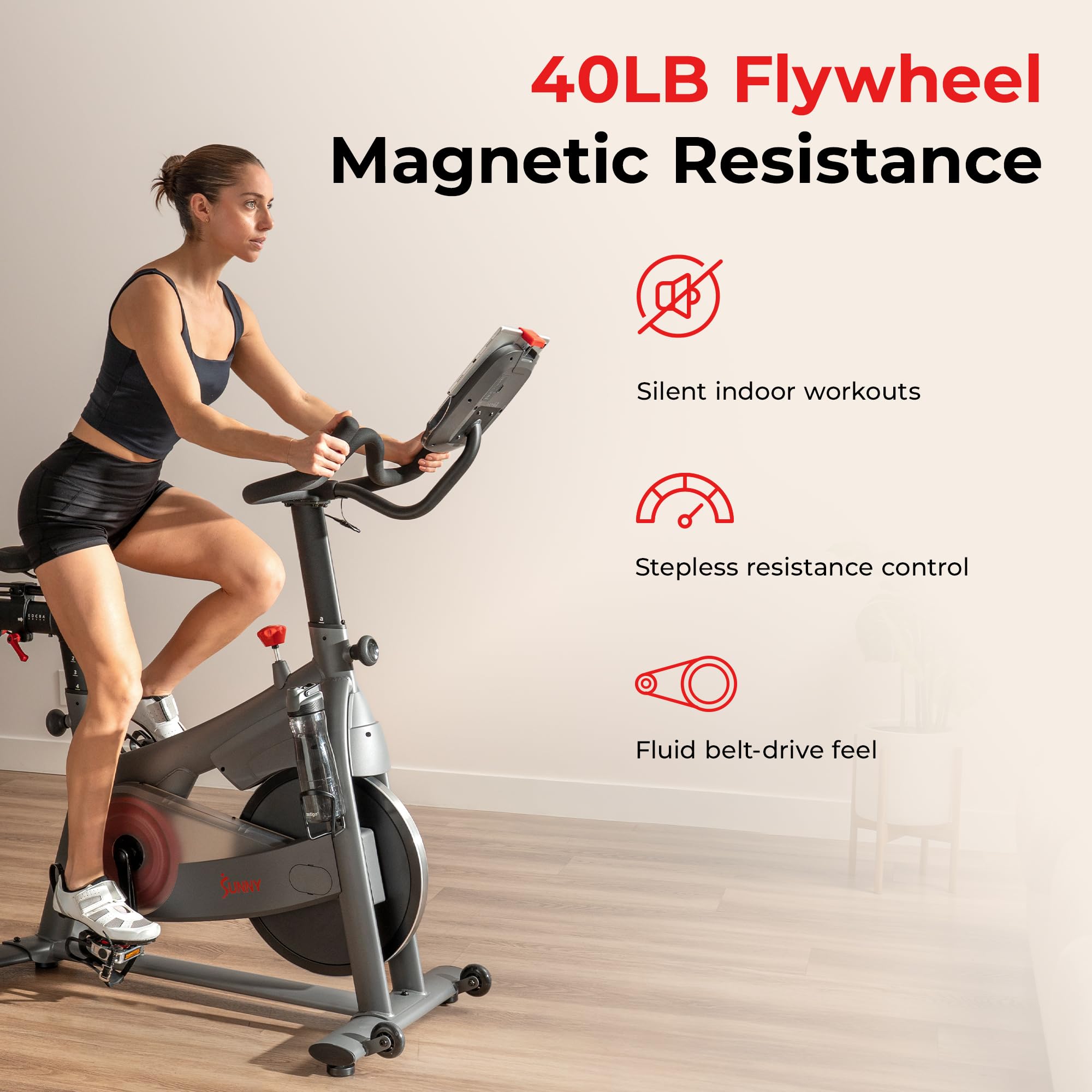 Sunny Health & Fitness Nova Smart Indoor Cycling Bike – Magnetic Resistance Exercise Bike with SunnyFit App, Quiet Belt Drive & Compact Home Cardio Bike for Beginners Gronata