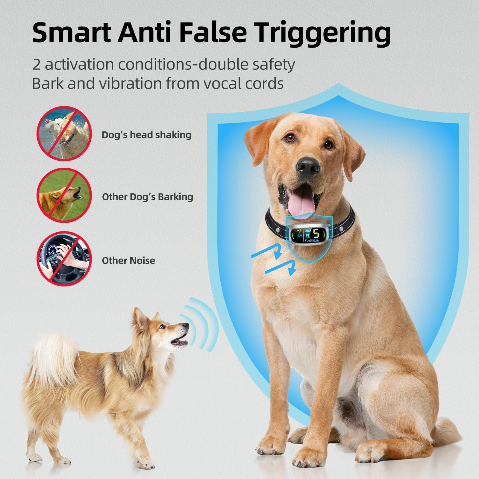 FAFAFROG Dog Bark Collar, Rechargeable Smart Collar, Anti Barking Training Collar with 5 Adjustable Sensitivity Beep Vibration, Bark Collar for Large Medium Small Dogs (Black) Gronata