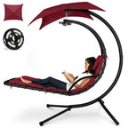 Best Choice Products Outdoor Hanging Curved Steel Chaise Lounge Chair Swing w/Built-in Pillow and Removable Canopy - Navy Blue Gronata