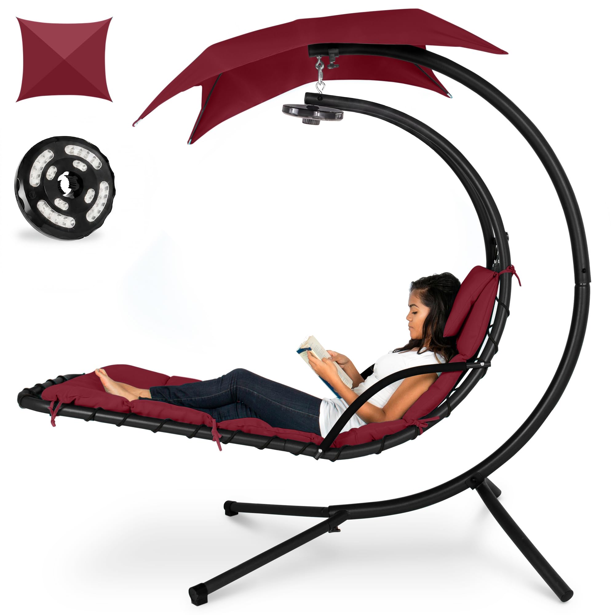 Best Choice Products Outdoor Hanging Curved Steel Chaise Lounge Chair Swing w/Built-in Pillow and Removable Canopy - Navy Blue Gronata