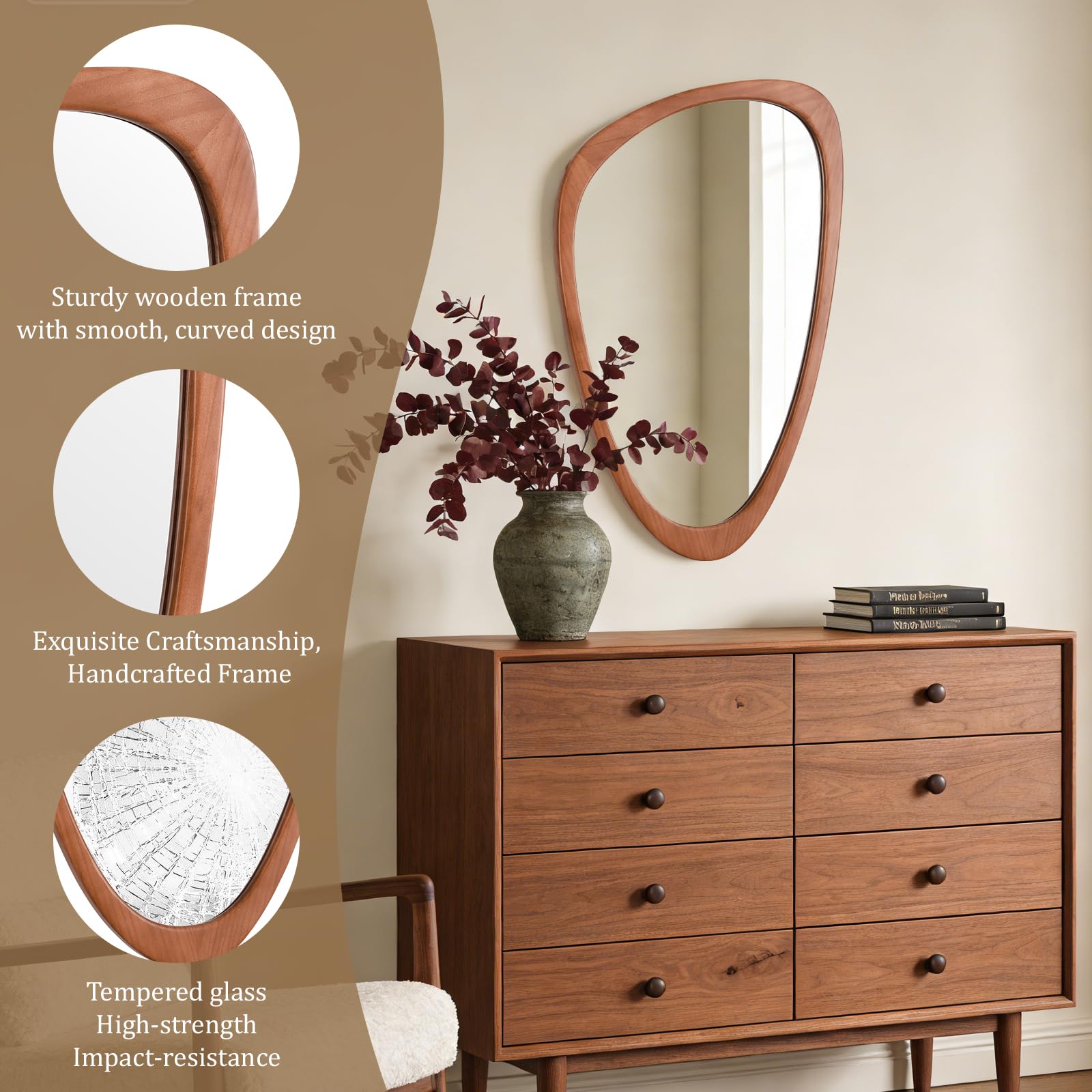WallBeyond Asymmetrical Mirror, Irregular Mirror Full Length, Boho Wall Mirrors Decorative for Bedroom Living Room Entryway Hall, Mid Century Modern Decor 48" H x 22" W Gronata