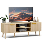 LCRBOL TV Stand for Living Room, Mid Century Modern Entertainment Center for 55/60 inch TVs, TV Console with Fluted Door Cabinets and Open Shelves, for Bedroom, Walnut Gronata