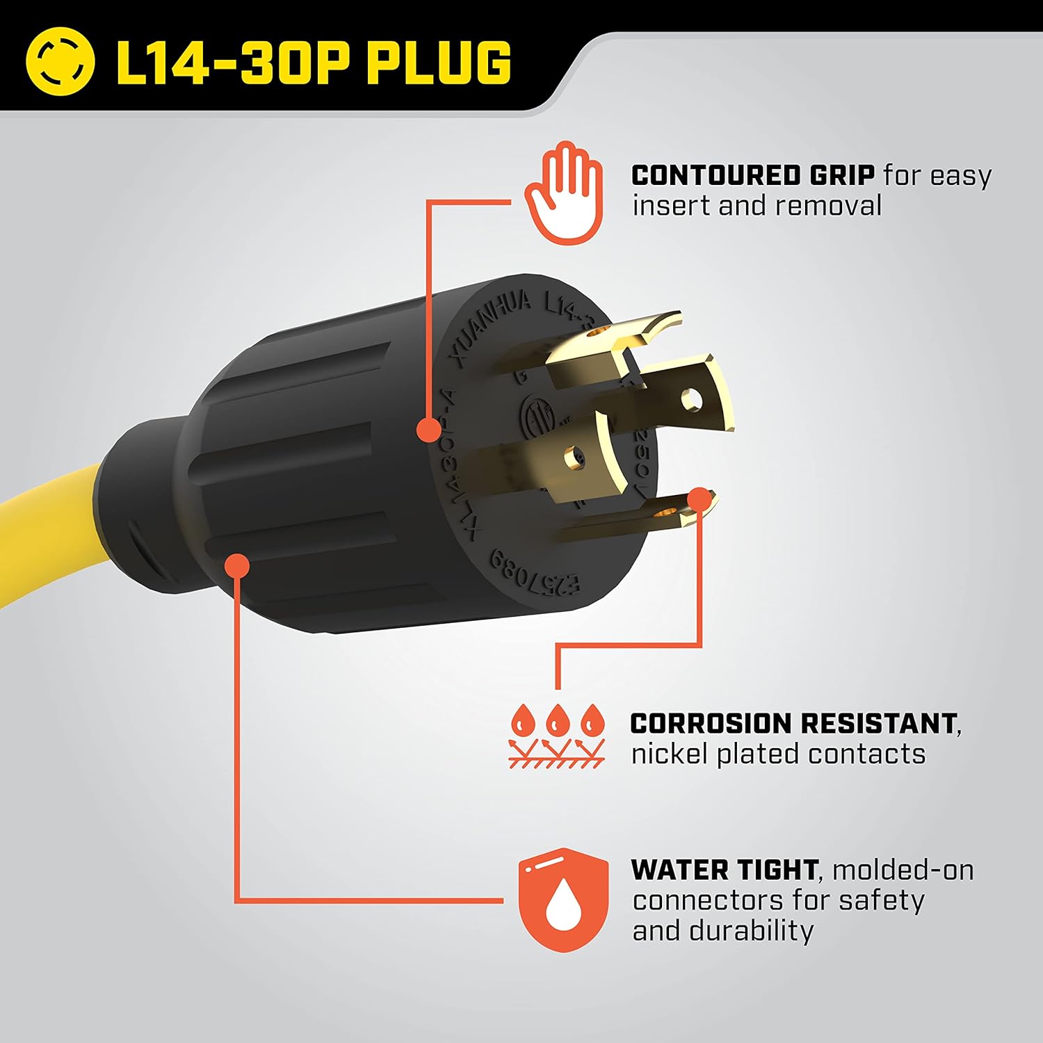 Champion 3-Foot 30-Amp 125/250-Volt Generator Y-Adapter (L14-30P to two 5-20R) Gronata