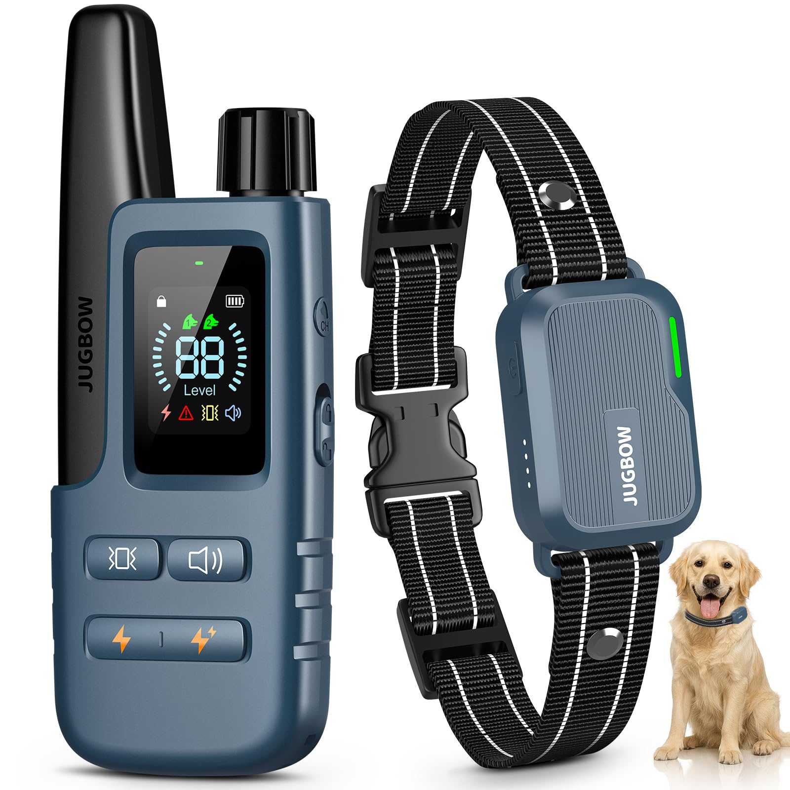 Jugbow Dog Shock Collar - 4500FT Dog Training Collar with Remote, IPX8 Waterproof Electric Dog Collar with 4 Training Modes, Security Lock, Rechargeable eCollar for 10-120lbs Small Medium Large Dogs Gronata