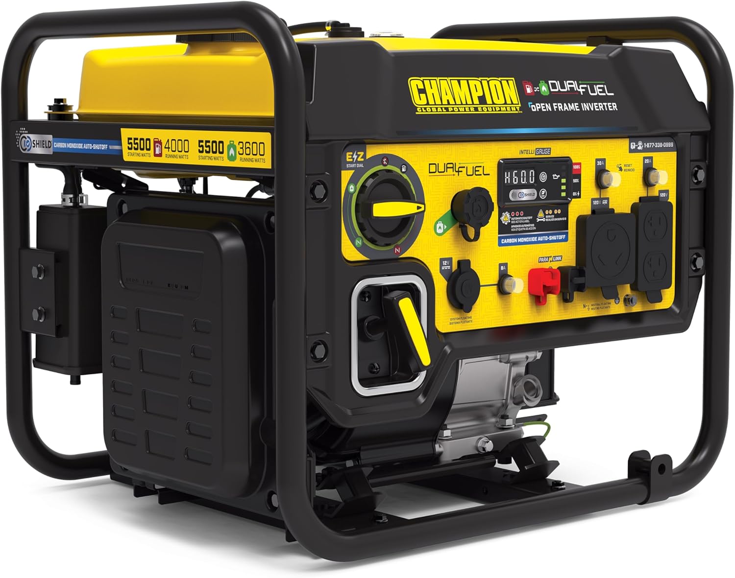 Champion Power Equipment 5500-Watt Dual Fuel RV Ready Portable Open Frame Inverter Generator with Quiet Technology and Free 3-Year Warranty, CARB Compliant Gronata