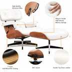 Asukale Top Grain Leather, Mid Century Chaise Lounge Chair and Ottoman, Modern Chair Classic Design, Heavy Duty Base Support for Living Room Study Lounge Office, Palisander-White Gronata