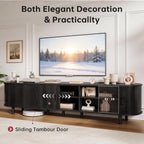 OneBlis 70" Mid Century Modern TV Stand, Wood TV Consoles with Sliding Doors and Power Outlet, Entertainment Center with Adjustable Shelves, Fluted TV Stands for Living Room, Walnut Gronata