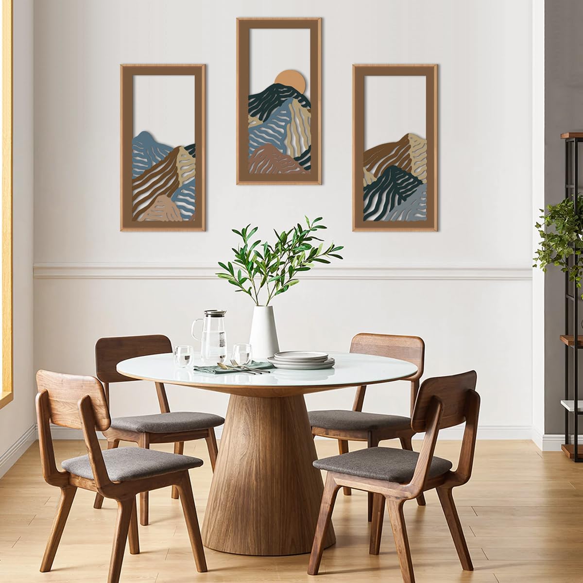 IARTTOP Large Boho Mid-century Modern Wood Wall Art 16x32 Inch Framed Green Abstract Leaf Wooden Wall Decor Bohemian Minimalist Geometric Wall Art Decor for Bedroom Living Room Office Set of 3 Gronata