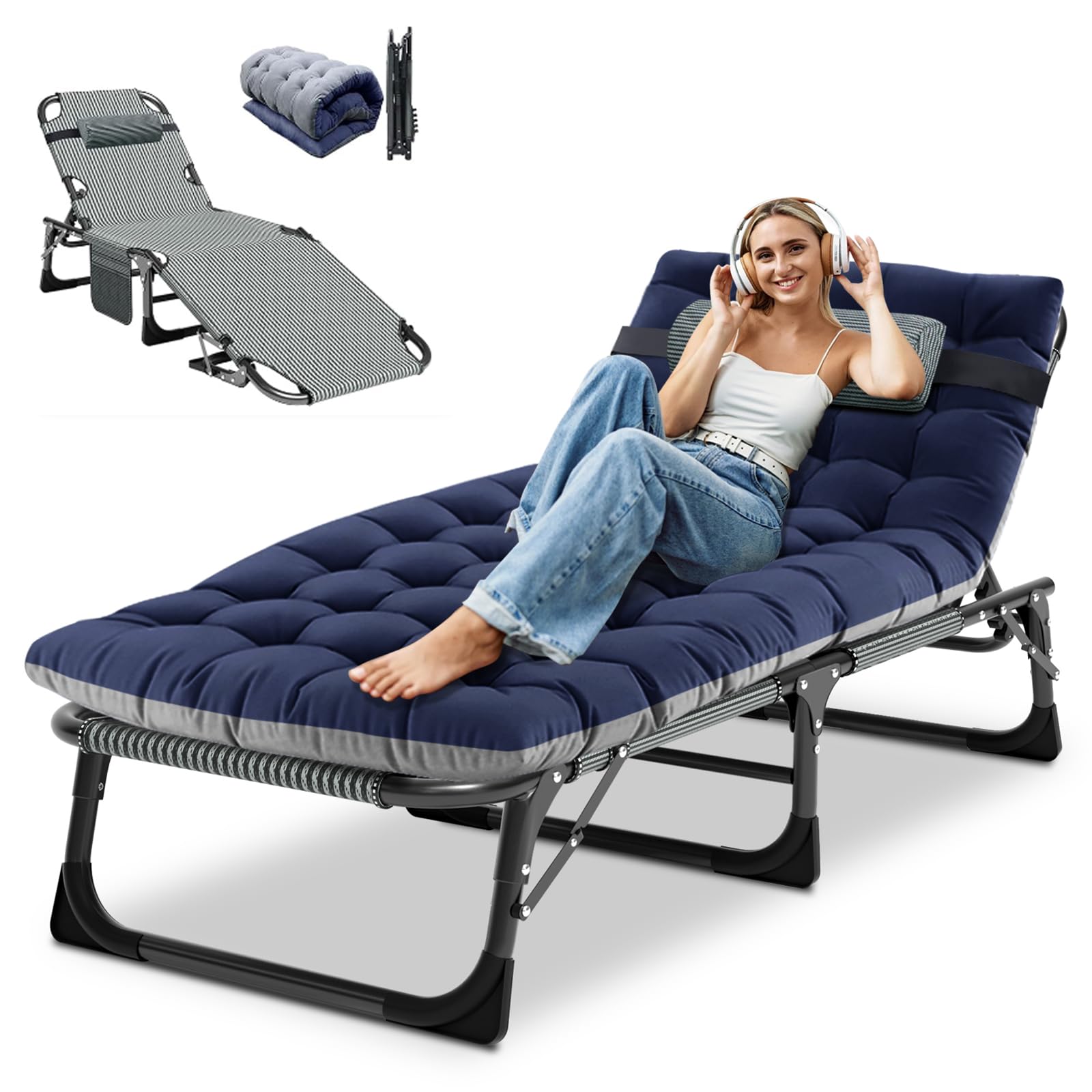 DoCred Heavy Duty Chaise Lounge Chair, Adjustable 5-Position Folding Chaise Lounge Chairs for Outside, Portable Lay Flat Beach Lounge Chair for Outdoor Sunbathing Beach Pool Lawn Camping Gronata