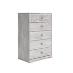 Signature Design by Ashley Shawburn Rustic 5 Drawer Chest of Smooth-Gliding Drawers and Safety Stop, White & Gray Gronata