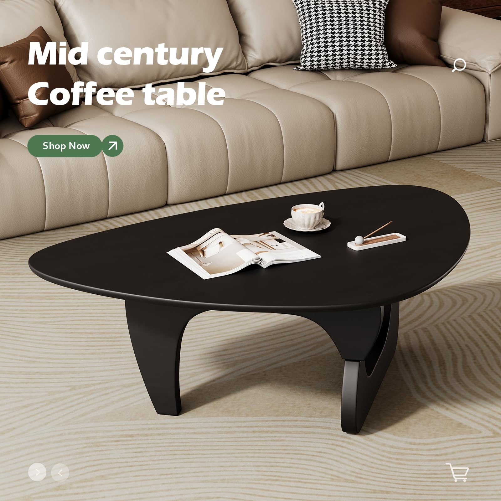 Mid Century Modern Coffee Table - Walnut Wooden Coffee Table for Living Room,Center Table Suitable for Bedroom Living Room Reception Office Tables (Walnut, Small 34.5 * 23.5 * 16in) Gronata