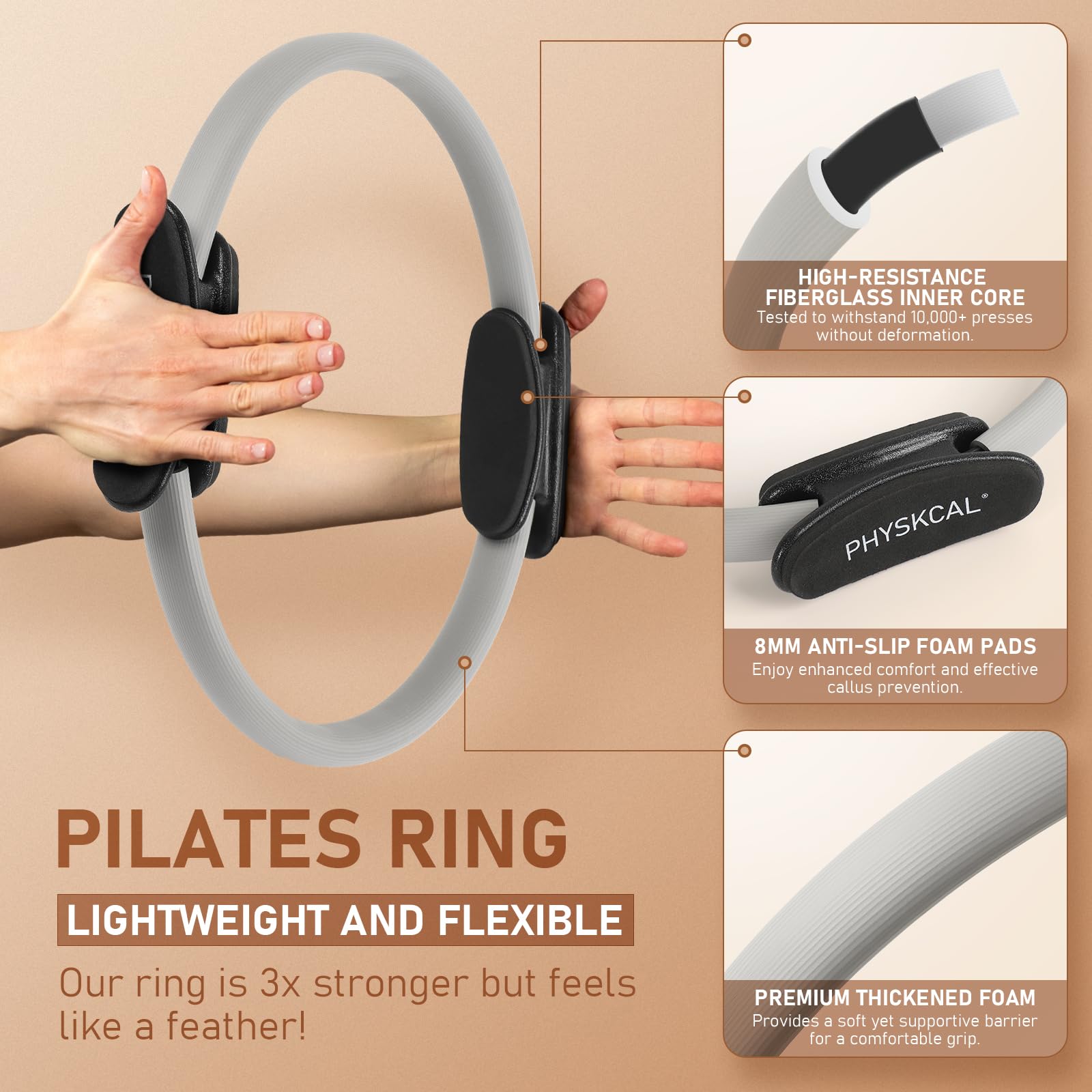 PhysKcal Pilates Ring Set, Magic Ring with 1x Core Ball, 3X Resistant Loop and 2X Flex Band, Pilates on Mat Essential Kit (Nude) Gronata