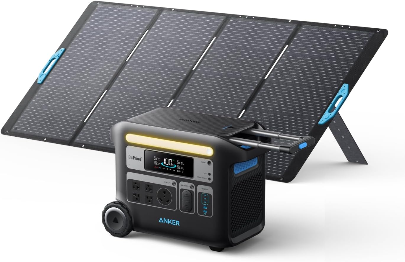 Anker SOLIX F2000 Solar Generator, 2048Wh Portable Power Station with LiFePO4 Batteries and 400W Solar Panel, GaNPrime Technology, 4 AC Outlets Up to 2400W for Home, Power Outages, Camping, and RVs Gronata