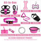 YXFDOYT No Pull Dog Harness Adjustable Collar & Leash Set - Dog Halter Harnesses Collapsible Bowls & Poop Bag Dispenser Muzzle ID Tags Toys Fits Small Medium Large Dogs (Pink-L) Gronata