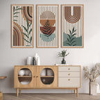 IARTTOP Large Boho Mid-century Modern Wood Wall Art 16x32 Inch Framed Green Abstract Leaf Wooden Wall Decor Bohemian Minimalist Geometric Wall Art Decor for Bedroom Living Room Office Set of 3 Gronata