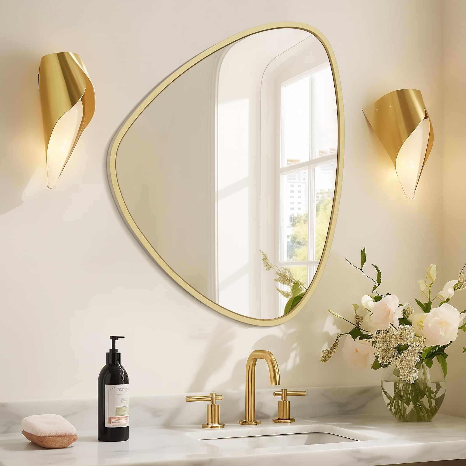 WallBeyond Asymmetrical Mirror, Irregular Mirror Full Length, Boho Wall Mirrors Decorative for Bedroom Living Room Entryway Hall, Mid Century Modern Decor 48" H x 22" W Gronata