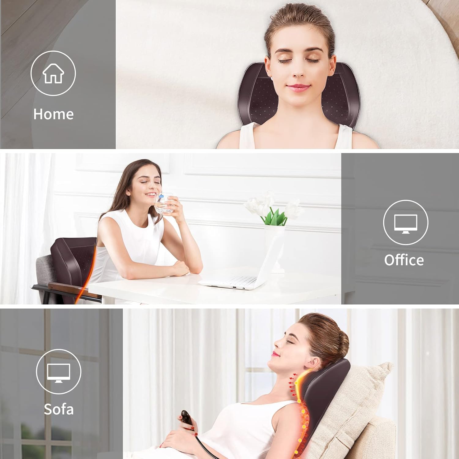 Boriwat Back Massager with Heat, 3D Kneading Massage Pillow for Back, Neck, Shoulder, Leg Pain Relief Deep Tissue, Gifts for Women Men Mom Dad Gronata