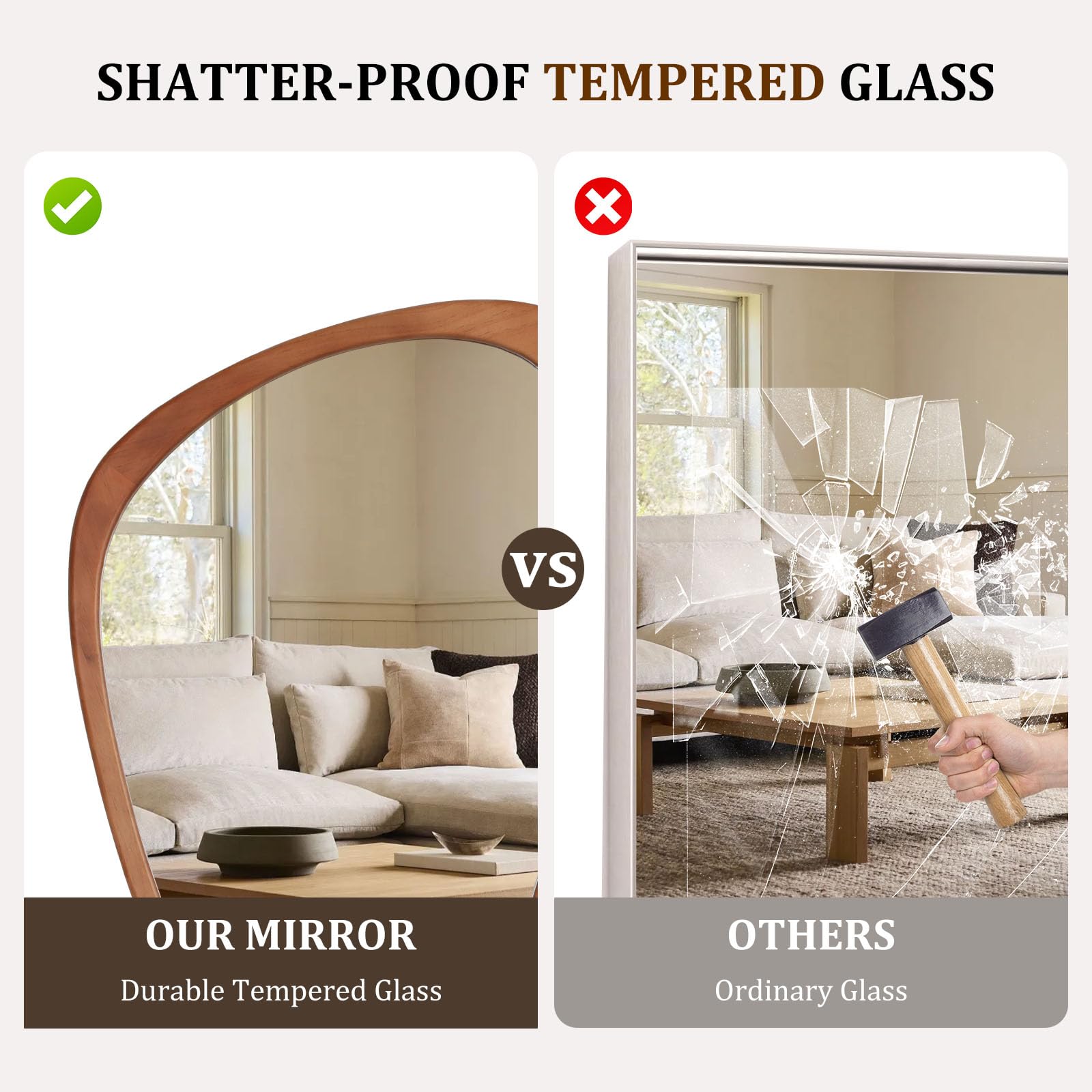 WallBeyond Asymmetrical Mirror, Irregular Mirror Full Length, Boho Wall Mirrors Decorative for Bedroom Living Room Entryway Hall, Mid Century Modern Decor 48" H x 22" W Gronata